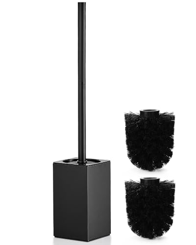 HOUHA Escobillas de Baño Escobilla WC Acero Inoxidable con 2 Cabezales de Cepillado, Diseño Cerrado de Secado Rápido Negro