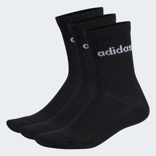 adidas Unisex - Adulto Linear Crew Cushioned Socks 3 Pairs, Black / White, 42-45
