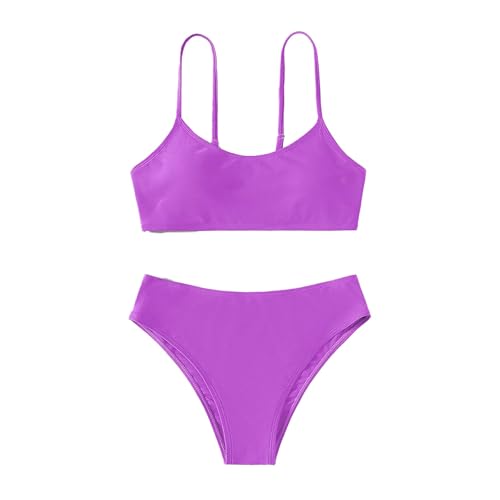 2 Piece Girls Bikini Bathing Suits Solid Strap Beach Sport Swimsuits Sets Athletic UPF 50+ Padded Swimwear Outfits