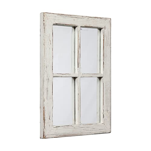 Rustic Window Pane Mirror Wall Decor 11" X 16", Hanging Distressed White Farmhouse Rectangle Wood Frame Mirror, Handmade Decorative Window Mirrors For Living Room Bathroom Bedroom Fireplace Christmas #TOP7
