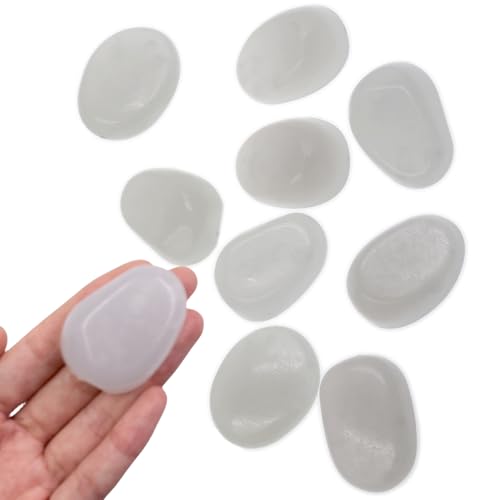 QTTLLI 10 Stück 4,3 cm große leuchtende Kieselsteine, leuchtet im Dunkeln, dekorative Steine für Garten, Weg, Gehweg, Hof, Aquarium, Weiß