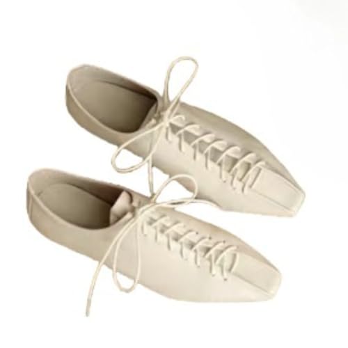 Ballet Flats for Women Leather Ballerina Shoes Square Toe Mules Lace Up Comfy Soft Cushioned Insole Stylish Casual Work