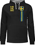 Shirtracer Fussball WM 2022 Fanartikel - 12. Mann Schweden Fanshirt - XXL - Schwarz/Grau meliert - schweden Trikot - JH003 - Hoodie zweifarbig und Kapuzenpullover für Herren und Damen