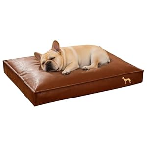 Dog Bed Medium Size Dog Orthopedic Beds for Small Dogs with Removable Washable PU Leather Cover Waterproof Brown 27.5×19.6×4inch