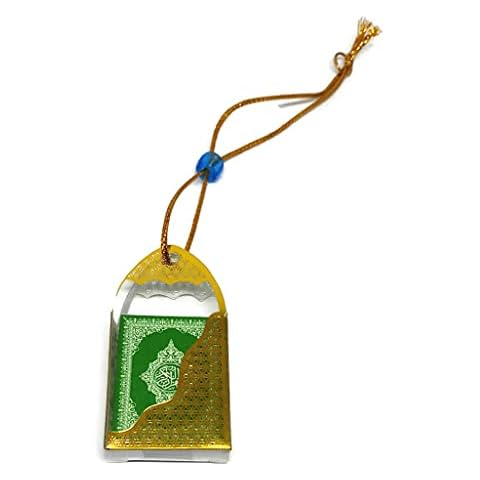 Car Mirror Hanging Decor Ornament AMN-247 Vehicle Necklace Mini Al-Quran in Plastic Box with Hanging Rope Islam Eid Ramadan Muslim Gift (Green/Gold_02) Cover