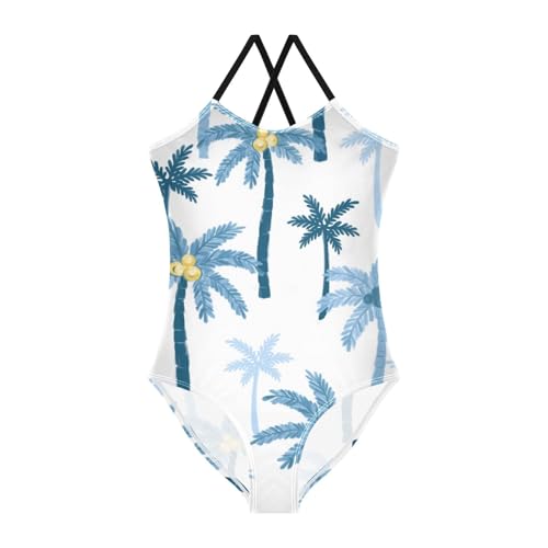 Girls One Piece Swimsuits Tropical Pattern with Palm Tree Sport Halter Swimwear Beach Bathing Suit,9-10T