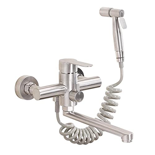 SXSWCH Monte de Pared de grifos de Cocina con Pistola Spray Acero Inoxidable Cepillado y fría giratoria Fregadero de la Cocina del Fregadero