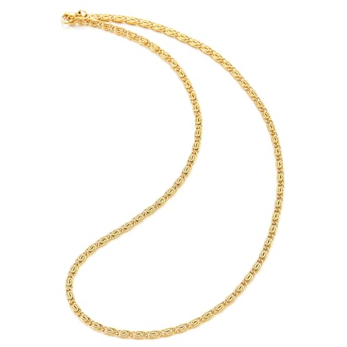 COOLSTEELANDBEYOND Gold Color Stainless Steel Byzantine Chain Necklace, Spiral Link Chain Swirl...