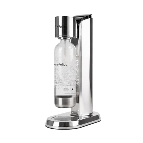 Asfolia Máquina de agua con gas de acero inoxidable y carbonatador elegante para carbonatación en el hogar, incluye una botella de carbonatación de 1 litro sin BPA (acero inoxidable)