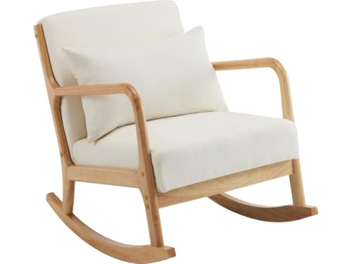 Fauteuil à Bascule Style scandinave Bouclette et Bois Clinton - Beige