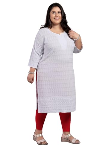 Image of DARIKA Women's Cotton Chikankari Straight Kurti Multiple Color in from Small to Plus Size.