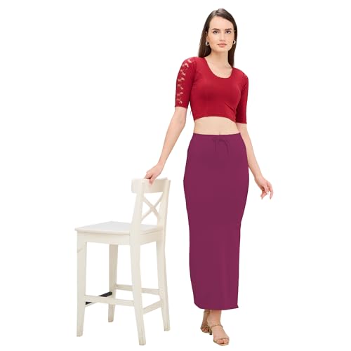 Image of DESI GIRL Cotton Lycra Stretchable Saree Shapewear Petticoat with Drawstring for Women | Fishcut Saree Petticoat with Side Slit for Easy Movement | Saree Shaper | Long inskirt