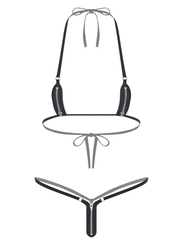 Alvivi Femme Maillot De Bain Micro Bikini Ouvert Transparent Haut Bikini Soutien Gorge Slip De Bain Monokini Type A Noir Taille Unique