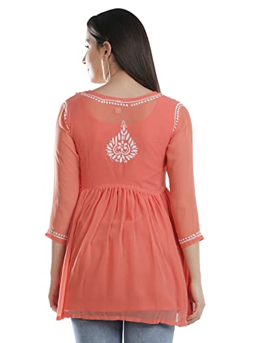 Image of Seva Chikan Hand Embroidered Lucknowi Chikankari Angarkha Georgette Top with Slip for Women SCL4041