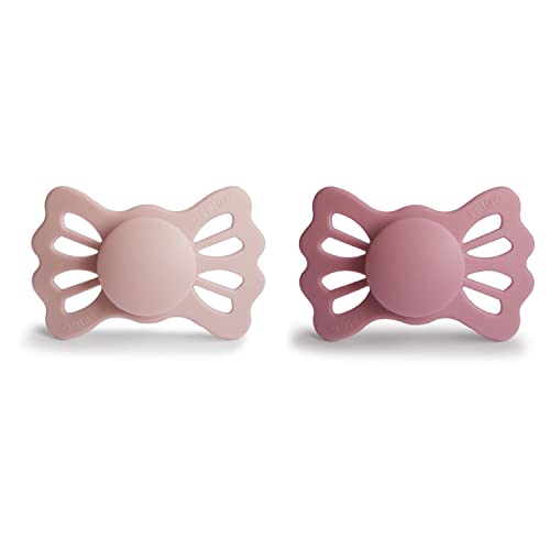 Image of FRIGG Lucky Symmetrical SilkySoft Silicone Baby Pacifier | Made in Denmark | BPA-Free (Blush/Cedar, 6-18 Months)