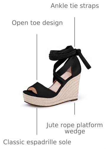 Image of Womens Espadrilles Wedges Sandals Heels Open Toe Tie Lace Up Platform Ankle Strap Summer Dress Shoes