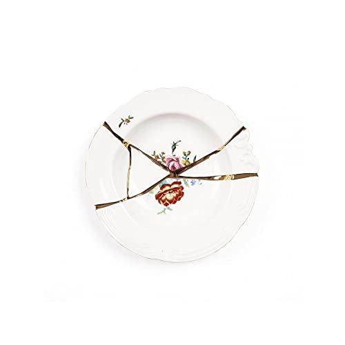 SELETTI KINTSUGI Collezione Piatti in Porcellana Ispirata dalla Tecnica Giapponese, Piatto Fondo 09622