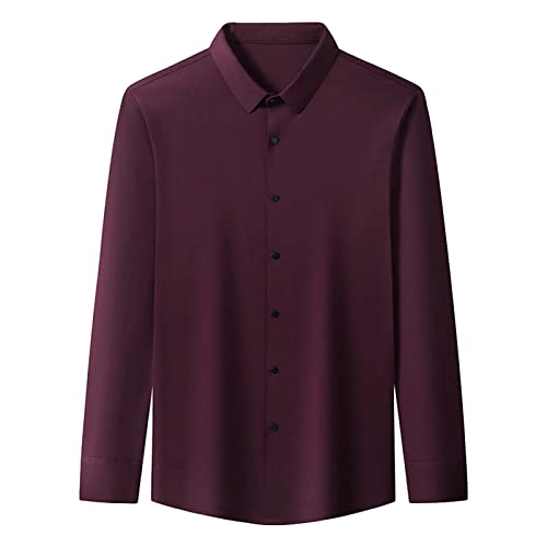 Long Sleeve Stylish Shirts for Men Solid Lightweight Slim Shirts Classic Casual Business Button Down Dress Shirt (Red Wine,Medium)