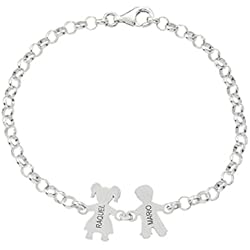 Pulsera Plata Medallas Nombres PlataJewels-Pulsera Personalizada Mama Niños de Plata de Ley 925.Pulsera Ideal como Regalo para Madre o Abuela.Pulsera con Nombre personalizado de Hijos y Nietos.Graba de1 a 7 Nombres.Ajustable