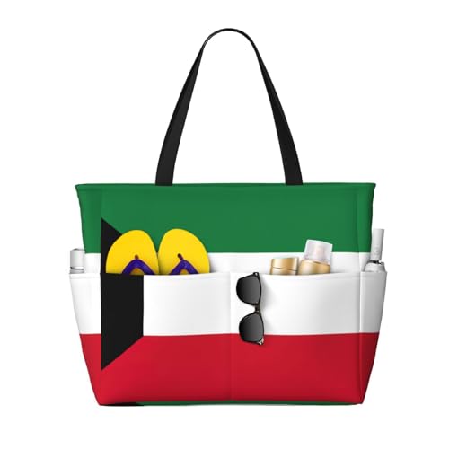 Grand sac fourre-tout imprimé drapeau koweïtien pour femmes en noir