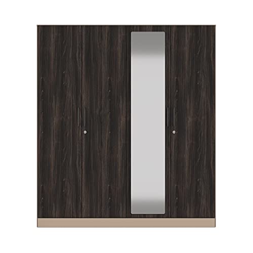 Image of Wakefit Wardrobe | 1 Year Warranty | Engineered Wood Almirah, Cupboard for Clothes Storage | 4 Door, Mirror, 5 Shelves, 1 Partition, 3 Drawers, 2 Hanging Space | Cashmere Plus - Frappe-Wyoming Maple
