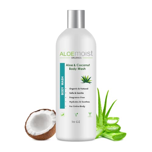 AloeMoist Organic Body Wash Moisturizing Shower Gel – Sensitive Skin Body Wash – No Added Scent, Dye or Gluten – Moisturizing Body Wash Women & Men w/Coconut, Aloe, Honey, Vitamin E