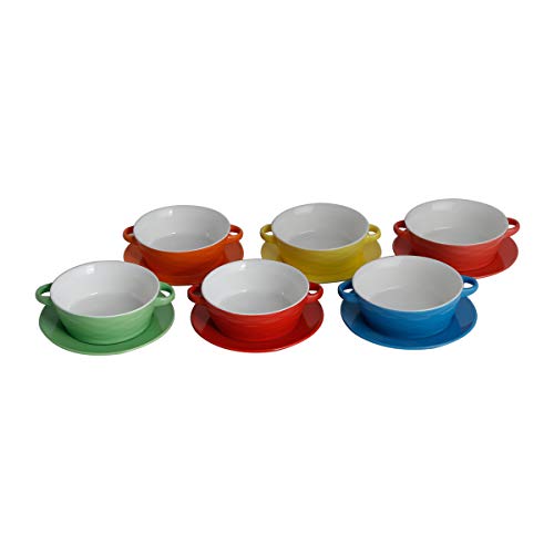 CJ 6 BOWLS CERÂMICA C/PRATOS P/SOPA COLORIDOS MARY 13x5cm