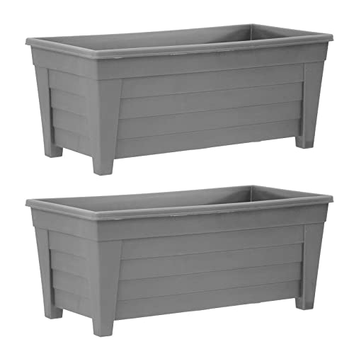 simpa Plastic Trough Garden Planter Pots 55cm Length - GREY,