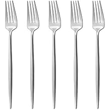 Silver Flatware, Royal 5 Pieces Matte Finish 18/10 Stainless Steel Dessert Fork Salad Fork 7.2", Camping Cutlery Silverware Travel Utensils Set Tableware