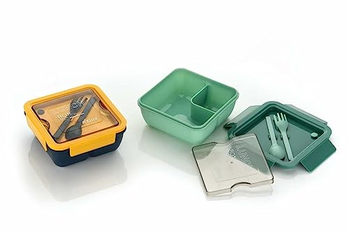 Image of Lunch Box with Spoon Square Container Airtight Leakproof Unbreakable Storage Container Air Tigh Easy to Clean Lunch Box Lunch Box with Spoon (Pack of 1 Multicolor)