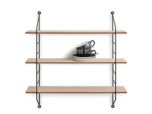 String Clara - Estantería de pared (laterales de metal y 3 estantes de madera, 60 x 62 cm), color negro