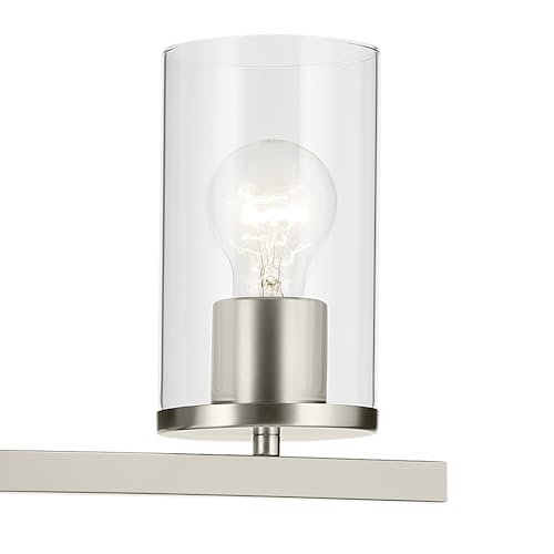 Image of Kichler Crosby 15.25 inch 2-Light Bathroom Vanity Light Fixture with Clear Glass Shades in Brushed Nickel for Modern Powder Room Over Mirror Wall Mount (15.25 inch x 8.75 inch), 45496NICLR