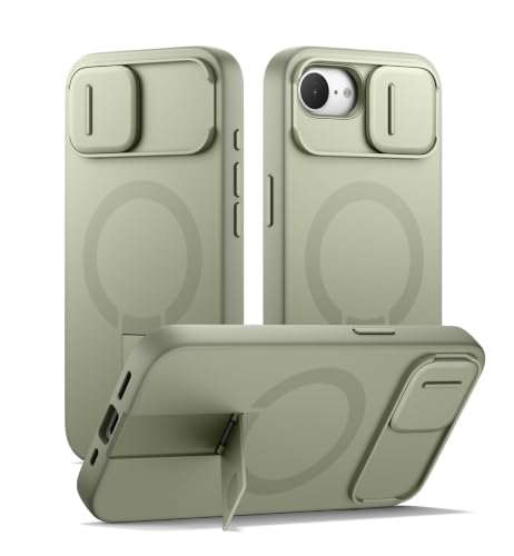 Image of SURITCH for iPhone 17e /16e Case with Magnetic Camera Slide Cover and Adjustable Kickstand, Compatible with MagSafe, Shockproof Bumper Case Slim Protective Cover 6.1 Inch,Green