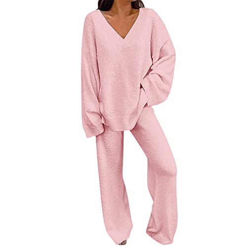 Survêtement femme avec pull col rond et pantalon en maille