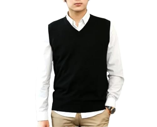 Men Cashmere Cotton Blended Knitted Sleeveless Sweater Classic V-Neck Pullovers Vest(Black,Large)