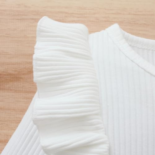 Toddler Girl Outfits Fall Winter Clothes Knitted Cotton Solid Color Ruffle Long Sleeves Tops+ Mini Skirts Set2