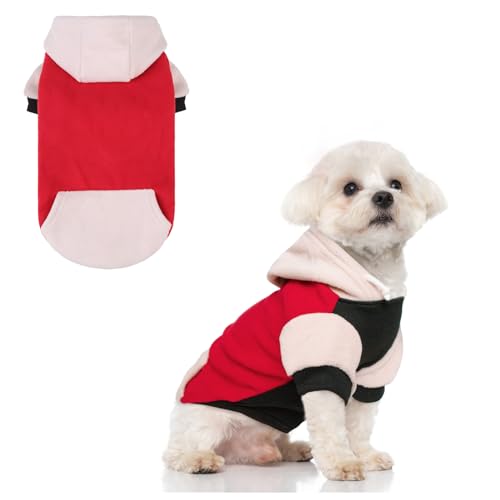 Image of BEAUTYZOO Fleece Dog Hoodie Sweatershirt with Pocket and Leash Hole, Stretchy Small Medium Large Sized Dogs Clothes for Fall Winter Cold Days, Color Designer Warm Dog Jackets,French Bulldog Coats