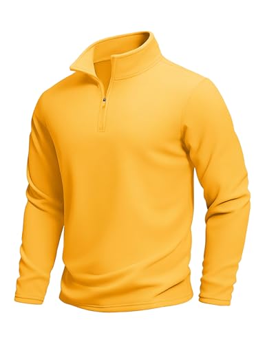 MAGCOMSEN Men's Sweatshirts Plain Quarter Zip Jumpers Work Winter Autumn Fleece Lined Pullover Yellow,S