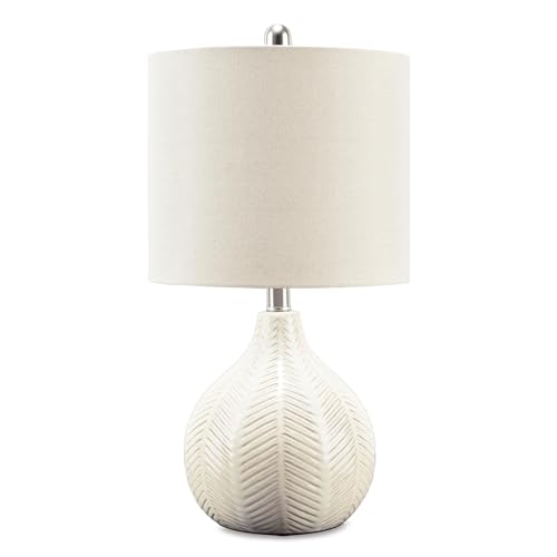 Signature Design by Ashley Rainermen Casual Ceramic Table Lamp, Transparent White Glaze Finish, Drum...