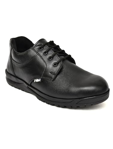TOR Men's Industrial Genuine Leather Safety Shoes - Steel Toe and Lightweight (Black) (Derby, UK Footwear Size System, Adult, Men, Numeric, Medium, 6)