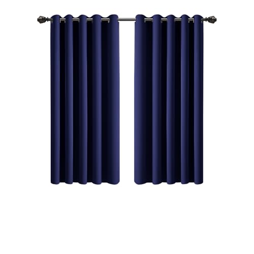 Imperial Rooms Blackout Curtains for Bedroom 46x54 Inch Eyelet Navy Curtains Window Treatments Super Soft Ring Top Living Room Curtain 2 Panels with Tiebacks