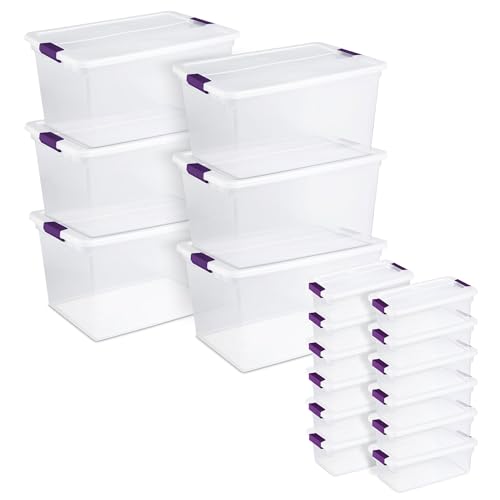 Sterilite 6-Pack 66 Qt & 12-Pack 6 Qt ClearView Latch Box, Clear Organizer Bins with Lids – Stackable Plastic Tote Containers for Closet, Office, Bedroom, and Everyday Home Storage Organization