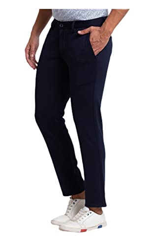 Image of Parx Men's Terry Rayon Blend Solid Pattern Super Slim Fit Flat Front Casual Trouser