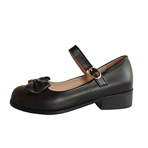 HILIB Woman's Middle Heel Vintage Lolita Shoes Cute Bowknot Mary Jane Shoes4