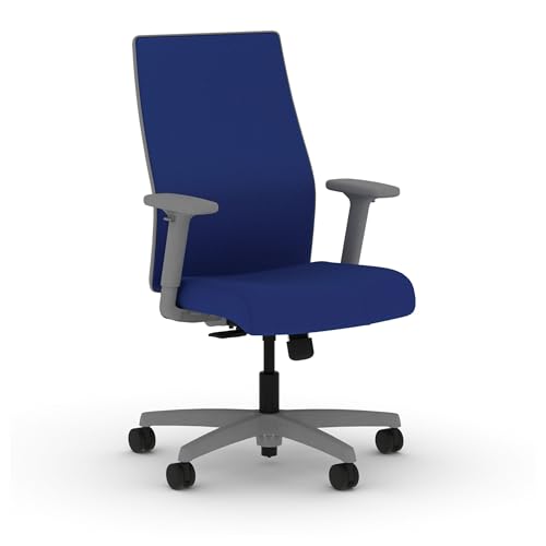 Image of HON Ignition 2.0 Mid‑Back Ergonomic Office Chair, Mesh Task Desk Chair with Lumbar Support, Standard Synchro‑Tilt, Height and Width Adjustable Arms, Titanium Frame, Cobalt