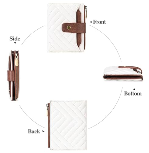 Image of INOVERA (LABEL) Small Wallet for Women & Girls - Stylish Faux Leather Ladies Hand Purse for Card, Cash, Coin, ID Window with Zipper Pocket (White and Brown)