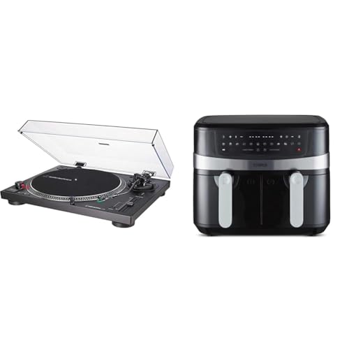 Audio-Technica LP120XUSBBK Manueller Plattenspieler mit Direktantrieb (Analog und USB) Schwarz & Tower T17088 Vortx 9L Heißluftfritteuse mit Doppelkorb und Smart Finish, 2600 W Leistung, Schwarz