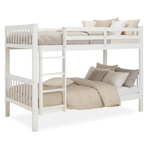 Homestyle4u, Etagenbett 2 Kinder 90x200 mit Treppe Weiß Holz Kiefer Hochbett 90x200 teilbar zu 2 Kinderbetten Doppelstockbett
