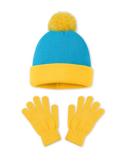 Halloween Cosplay Funny Beanie Hat and Gloves Character Park Knit Hat Winter Christmas Costume Accessories for Men Women Kids (Yellow)