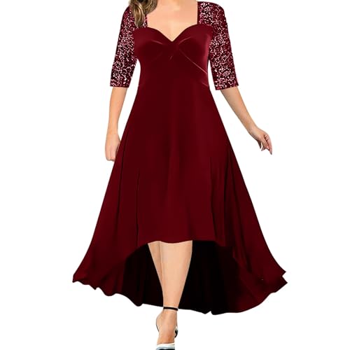 Robe trapèze en velours rouge XXL à col en V et perles pour femme